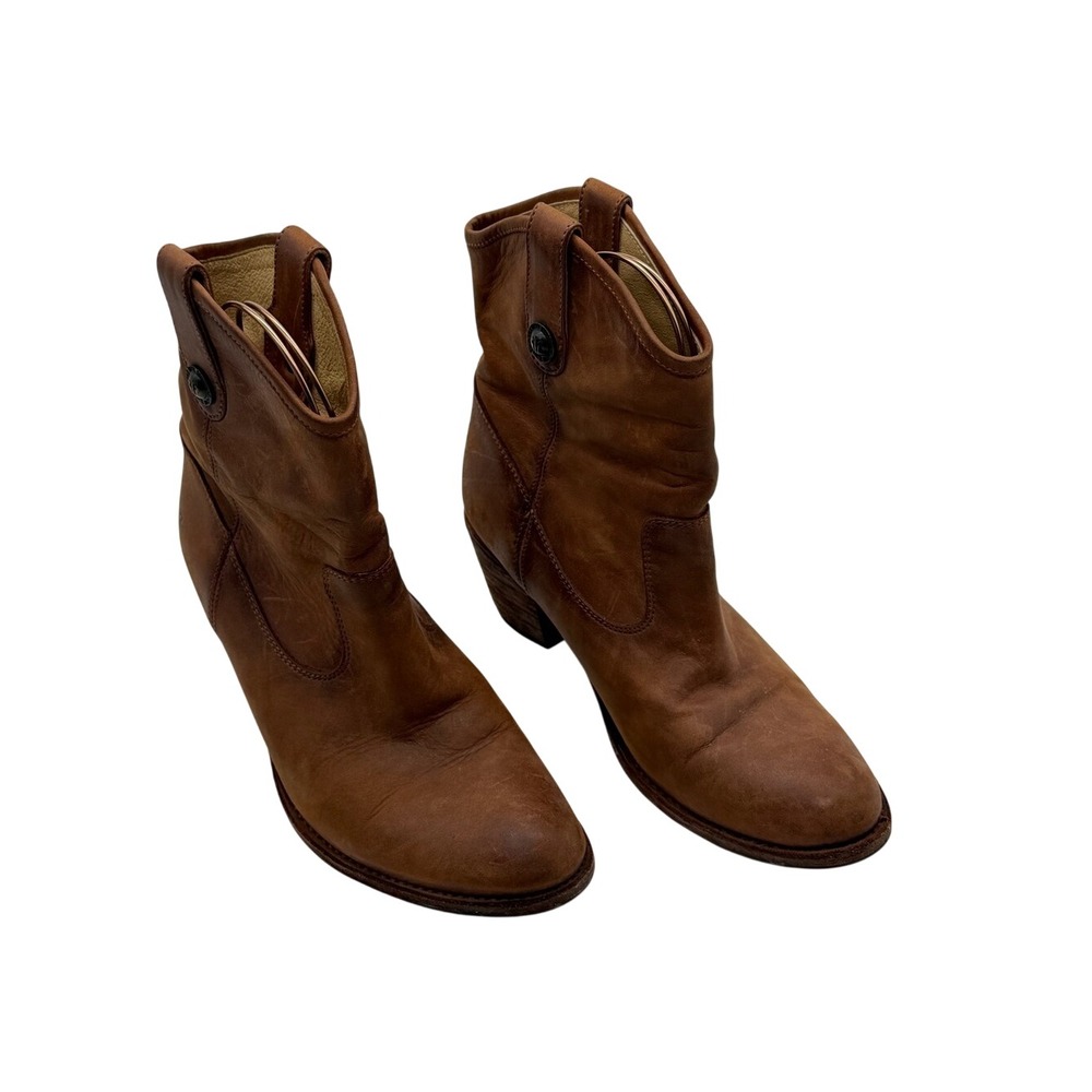 FRYE Brown Cognac Leather Ankle Boots Size 9.5